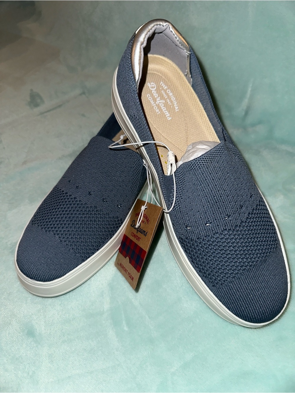 dearfoams Navy Knit Slip-On Sneakers for Women